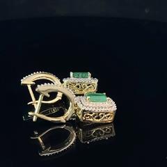 14k Yellow Gold, Synthetic Emerald & 144 Diamond Earrings 1.44 Carat T.W.